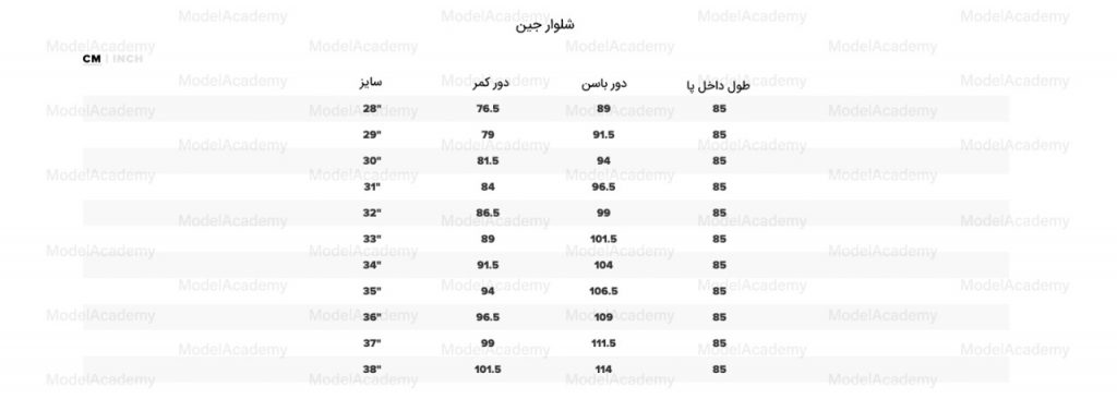 سایز استاندارد شلوار جین مردانه