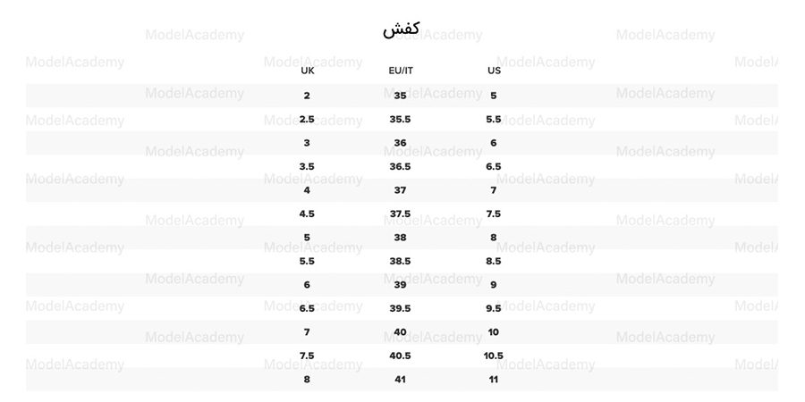 سایز استاندارد کفش زنانه